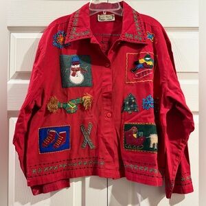 Women's Vintage Lifestyle Sz XL Ugly Christmas Button Down Embroidered Shirt